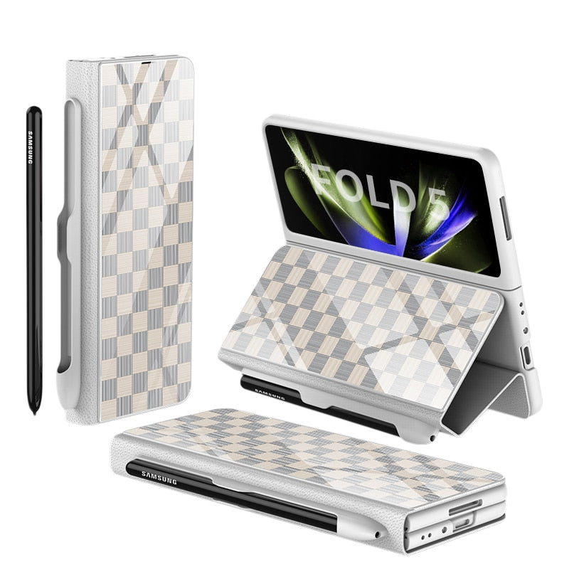 Vivolux | Stoßfeste Rüstungshülle Hülle Glas Abdeckung Ständer Einfügkarte Lederhülle für Samsung Galaxy Z Fold 5/4
