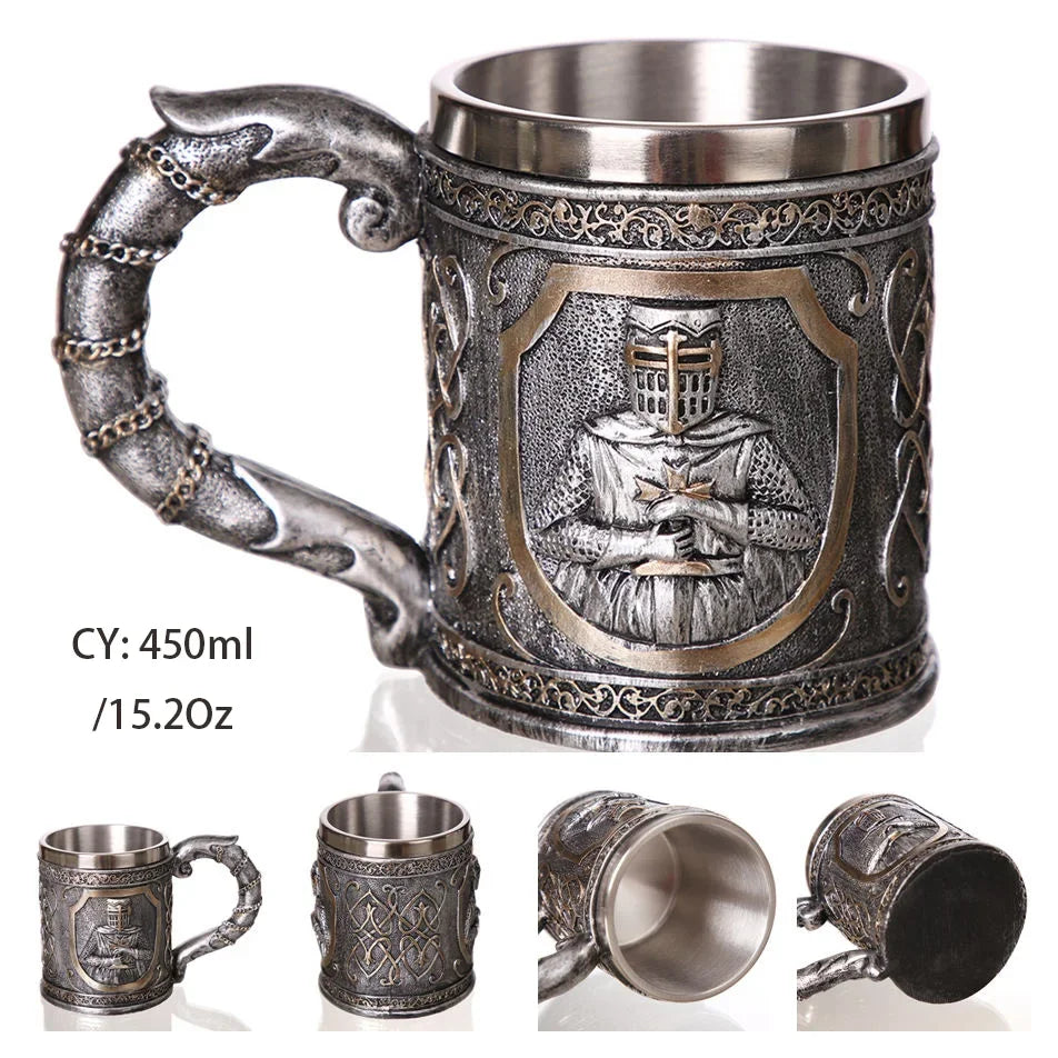 Vivolux | Mittelalterlicher Drachenharz-Edelstahlbecher als Kaffeebecher oder Teebecher