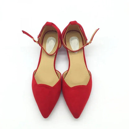 Vivolux | Frauen Schnalle Riemen Niedrig Absätze Pumps Spitz Zehe Flock D'Orsay Absätze Schuhe Einzelschuh Blau