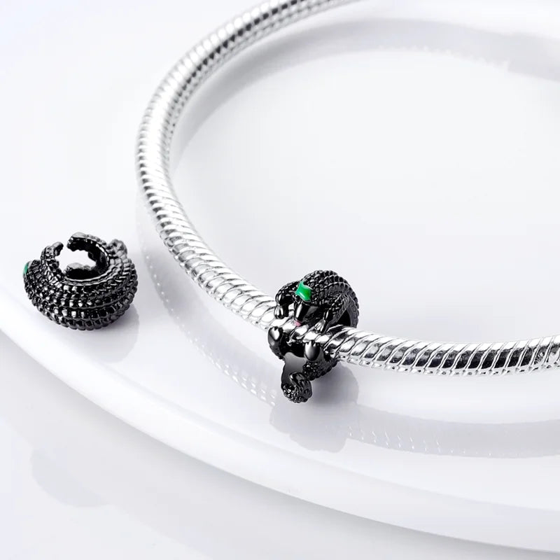 Vivolux | 925 Silber Goldener Leopard Charms Perlen Bunte Chamäleon Nashorn Löwe Skarabäus Katze Anhänger Passend für Original Pandora Armband Schmuck