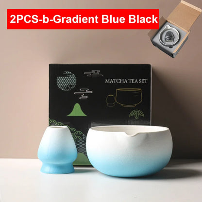 Variant image for Traditionelle Japanische Matcha-Schüssel mit Ausguss und Whiskhalter – Keramik Teezeremonie Set in Elegantem Farbverlauf-15