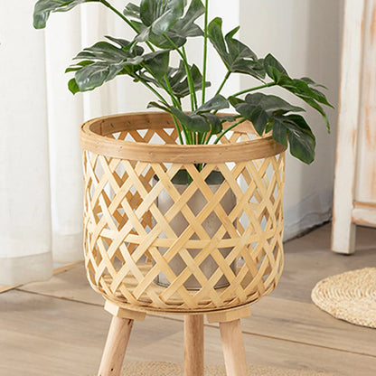 Vivolux | Handgefertigter Bambusgewebter Blumentopf mit Ständer Pflanze Blumenanzeige Aufbewahrungsständer DIY Aufbewahrung Kinderplantöpfe Wohnkultur