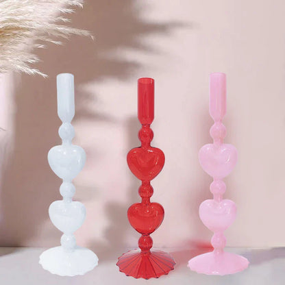 Vivolux | Retro Taper Kerzenhalter Rote Herzform Glas Kerzenständer Hochzeit Tischdekoration Zuhause Party Glas Vase Dekor