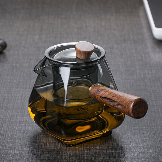 Vivolux | Japanische Glas-Teekanne mit Holzgriff, kochende Teekanne, elektrischer Keramik-Ofen, Teebereiter, hochwertiges Tee-Set, hitzebeständige Teekanne, 700 ml