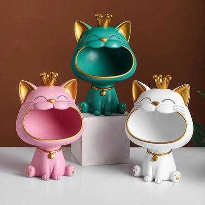 Vivolux | Fortune Crown Big Mouth Cat Eingang Schlüsselablage Dekoratives Ornament, Licht Luxus Einweihungsgeschenk Skulptur