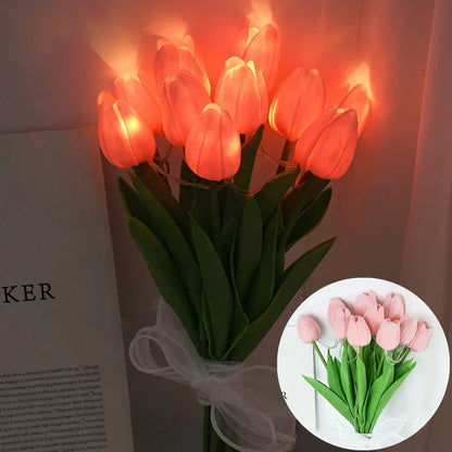 Vivolux | LED-Lampe mit künstlichem Tulpenblumenstrauß perfekt für Geschenke oder als Hochzeitsfeier-Hausdekorationen
