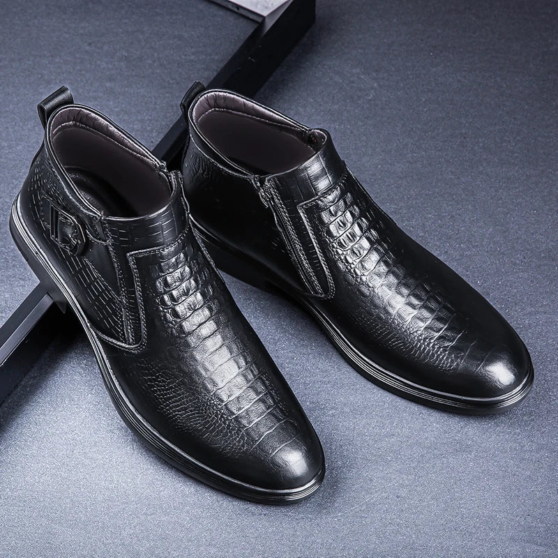 Stilvolle Echtleder Herren Winterstiefel