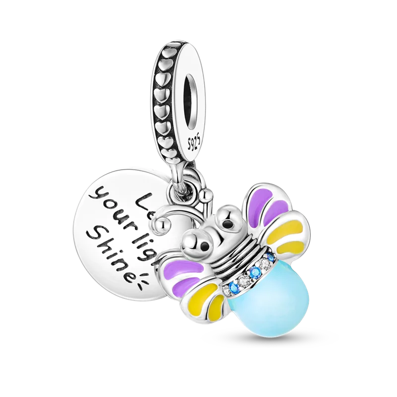 Vivolux | 925 Silber Goldener Leopard Charms Perlen Bunte Chamäleon Nashorn Löwe Skarabäus Katze Anhänger Passend für Original Pandora Armband Schmuck