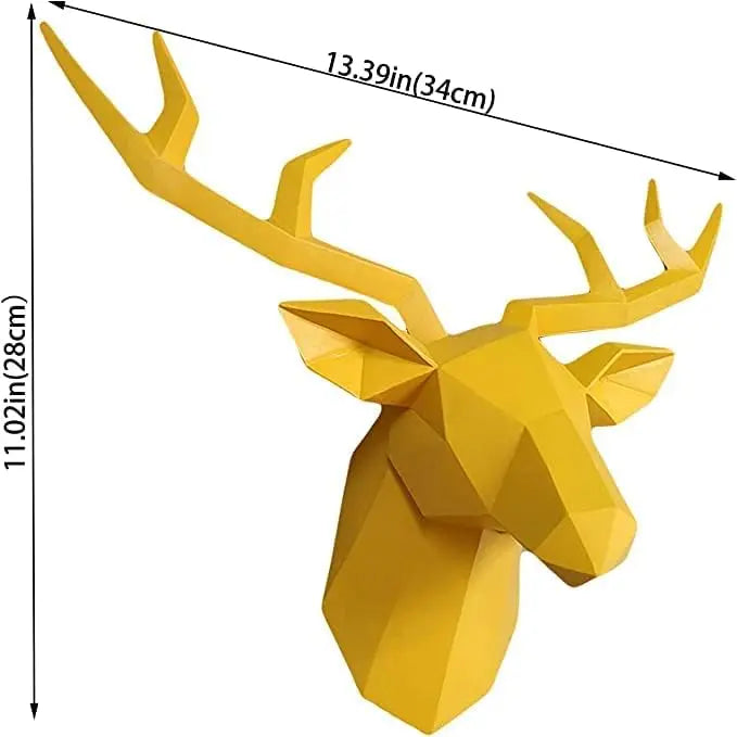 Vivolux | 3D-Hirschkopf-Skulptur, geometrisches Kunstharz, Tier-Hirschkopf-Wanddekoration, moderne Heimdekoration, luxuriöse dekorative Wanddekoration