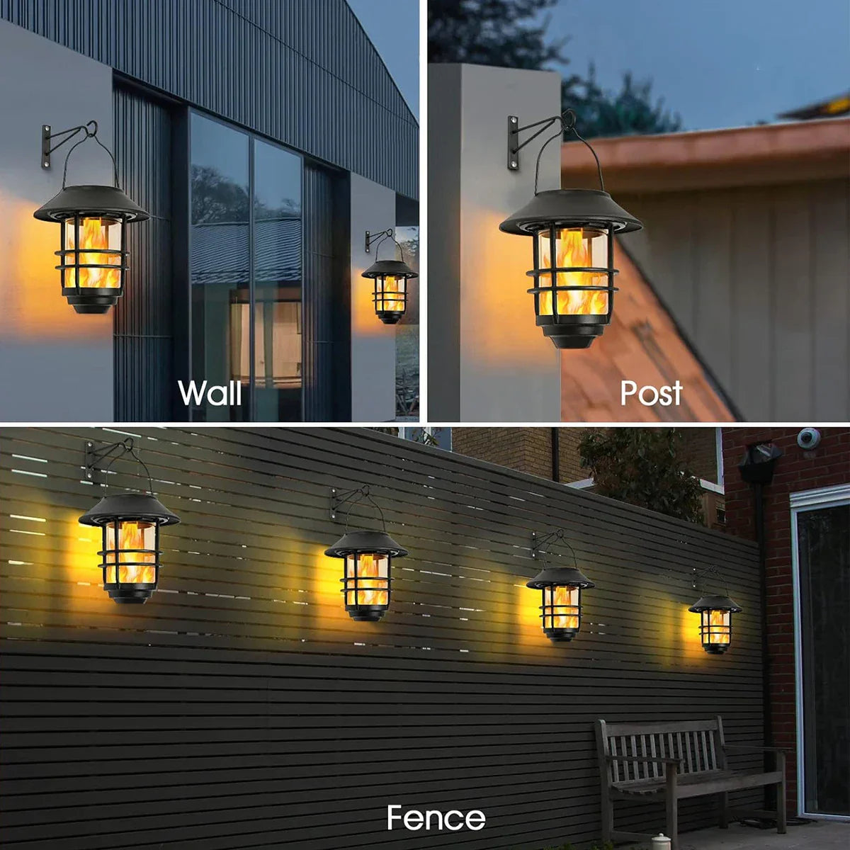 Vivolux | Solar Drahtlose wasserdichte flackernde Sonnenflamme Laterne Licht | - WallLant