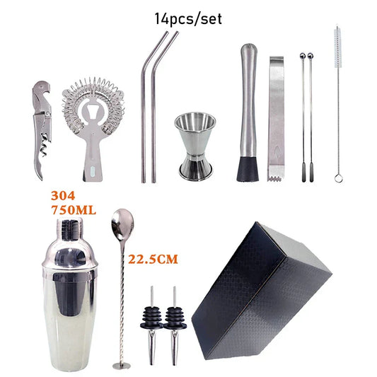 Vivolux | 550 ml/750 ml Edelstahl Cocktail Shaker Mixer Trinken Barkeeper Set Bars Set Werkzeuge Mit Wein Regal Ständer Werkzeug für Geburtstag Geschenk