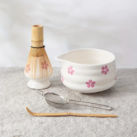 Elegantes Kirschblüten Matcha Tee Set – 5-teiliges Keramik Set für perfekte Matcha Zubereitung und Tee Erlebnis-1
