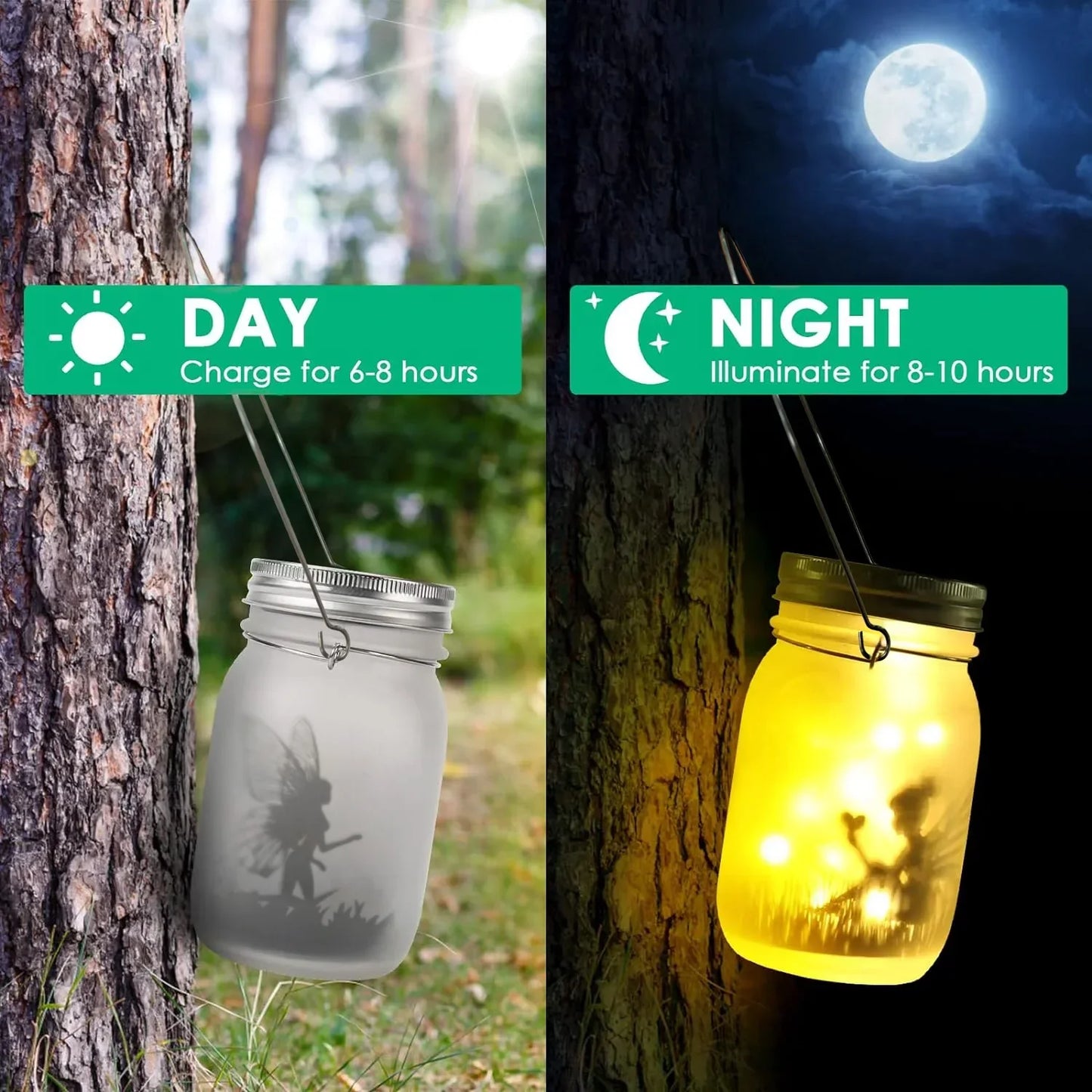 Vivolux | Glas Fee Lampe - Solar Einmachglas Laterne, IP65 Wasserdicht Außen Hängeleuchte