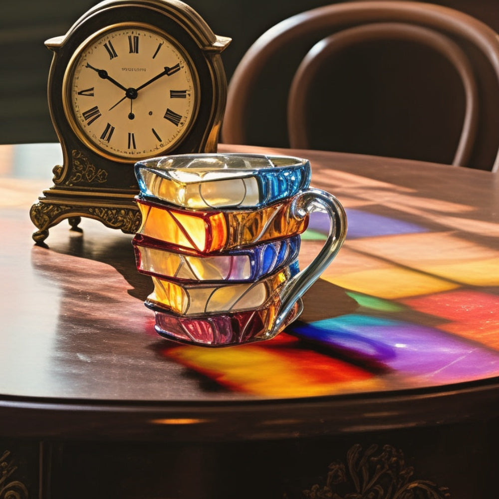 Vivolux | Glas-Kaffeetasse 350 ml mit dreidimensionalem Buchmuster – Handgefertigt, hochwertiges Glas