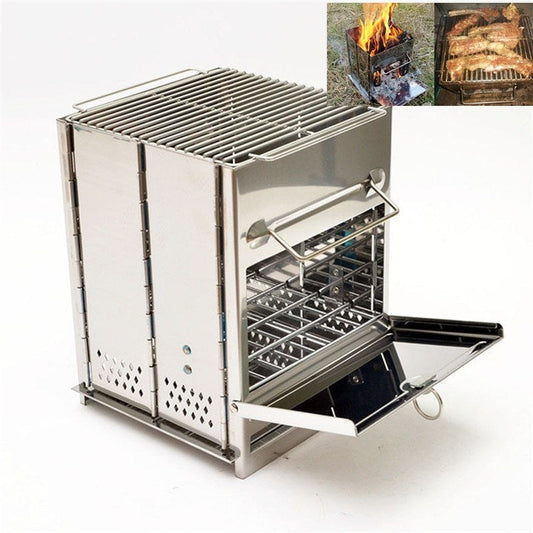 Vivolux | Tragbarer Edelstahl Klappgrill Holzkohlegrill Grill Outdoor Camping Holzofen