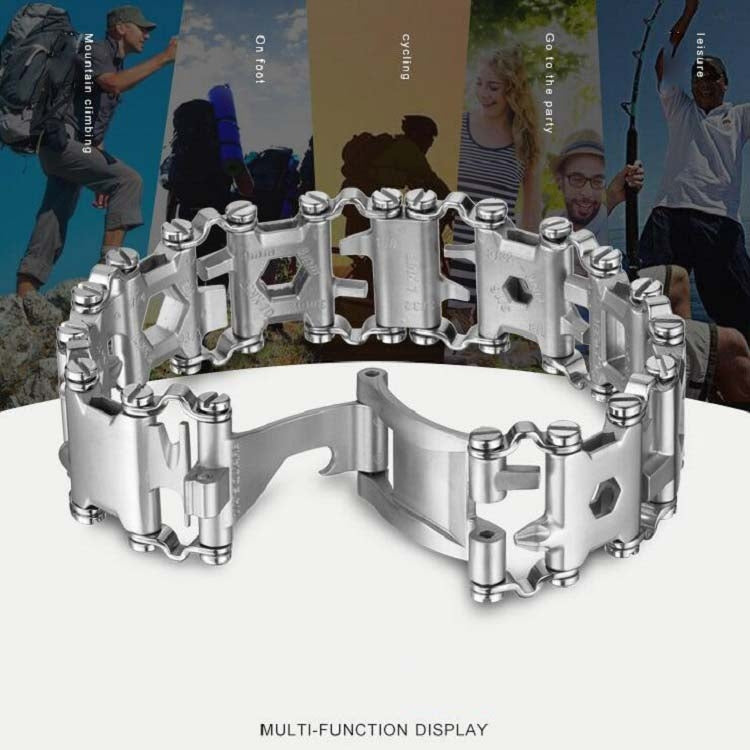 Vivolux | Multifunktionales Edelstahl Outdoor Überlebenswerkzeug Armband für Männer (316L Breite Silber)