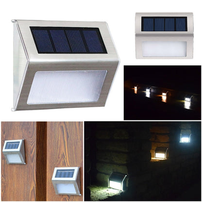 Vivolux | 2PCS Solar Edelstahl 3 LED Treppen Wandlampe Außen Gartenzaun Licht (Weißes Licht)