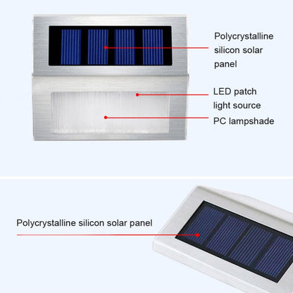 Vivolux | 2PCS Solar Edelstahl 3 LED Treppen Wandlampe Außen Gartenzaun Licht (Weißes Licht)