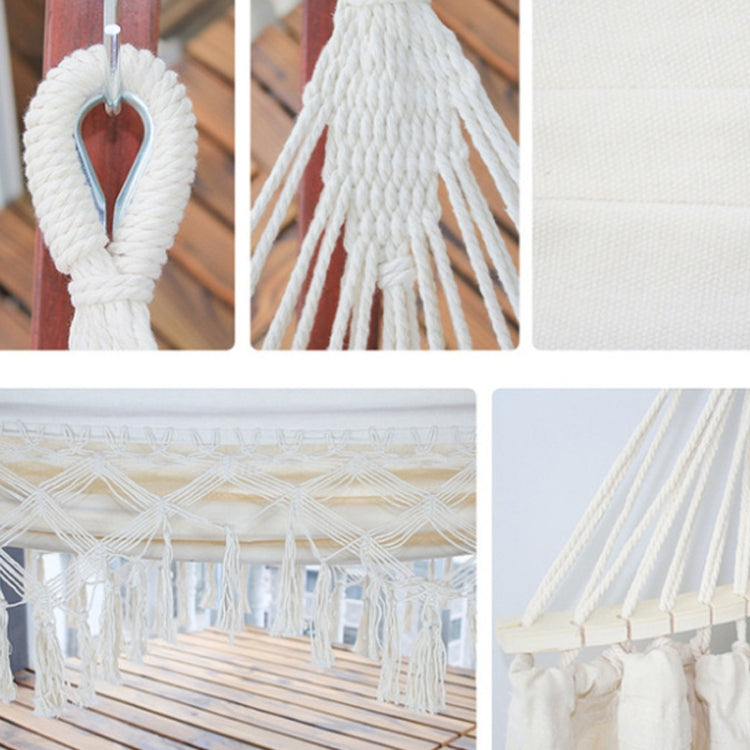 Vivolux | 200x150cm Double Outdoor Camping Quasten Leinwand Hängematte mit Stock (Rosa Streifen)