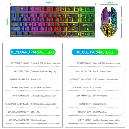 Vivolux | ZIYOU LANG T87 Gaming Leuchtendes Kabelloses Tastatur- und Maus-Set (Blau)