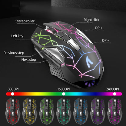 Vivolux | Angriffshaifisch T3RGB RGB Leuchtende Kabellose Tastatur und Maus Set (Schwarz)