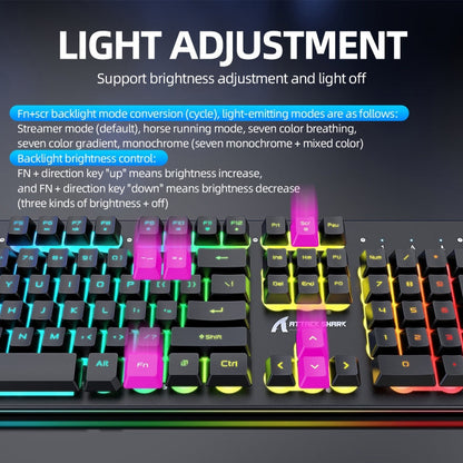 Vivolux | Angriffshaifisch T3RGB RGB Leuchtende Kabellose Tastatur und Maus Set (Schwarz)