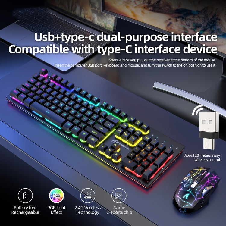 Vivolux | Angriffshaifisch T3RGB RGB Leuchtende Kabellose Tastatur und Maus Set (Schwarz)