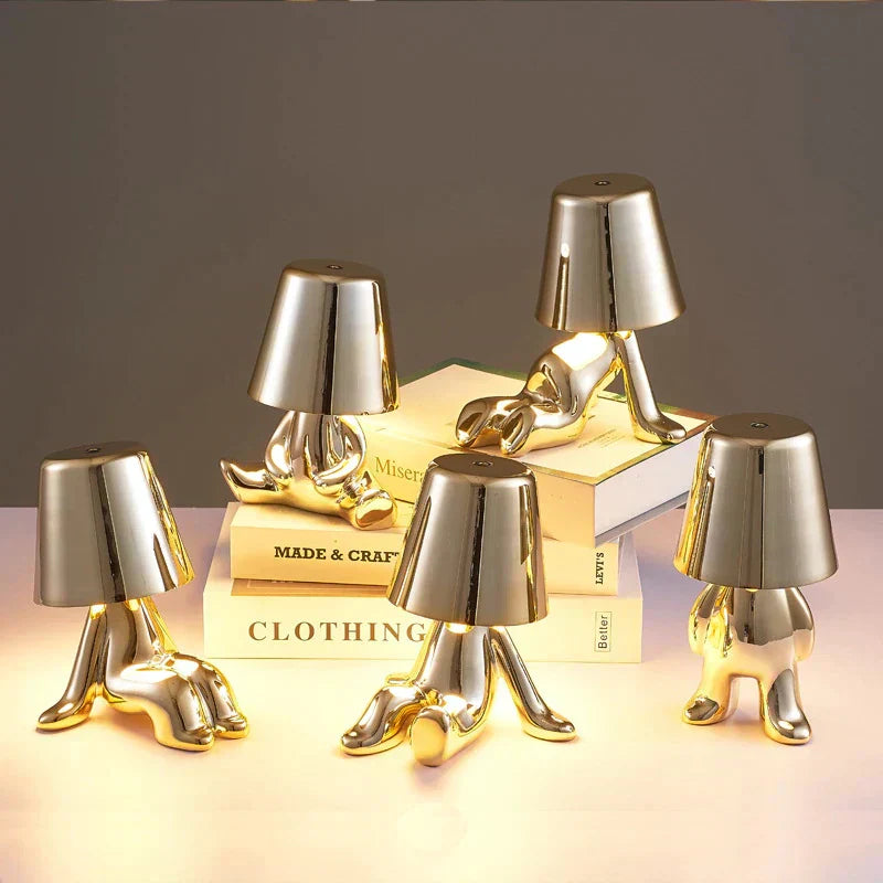 Vivolux | Goldene Man LED Denker Tischlampe – Verspielt Nachttischlampe für Schlafzimmer & Dekor