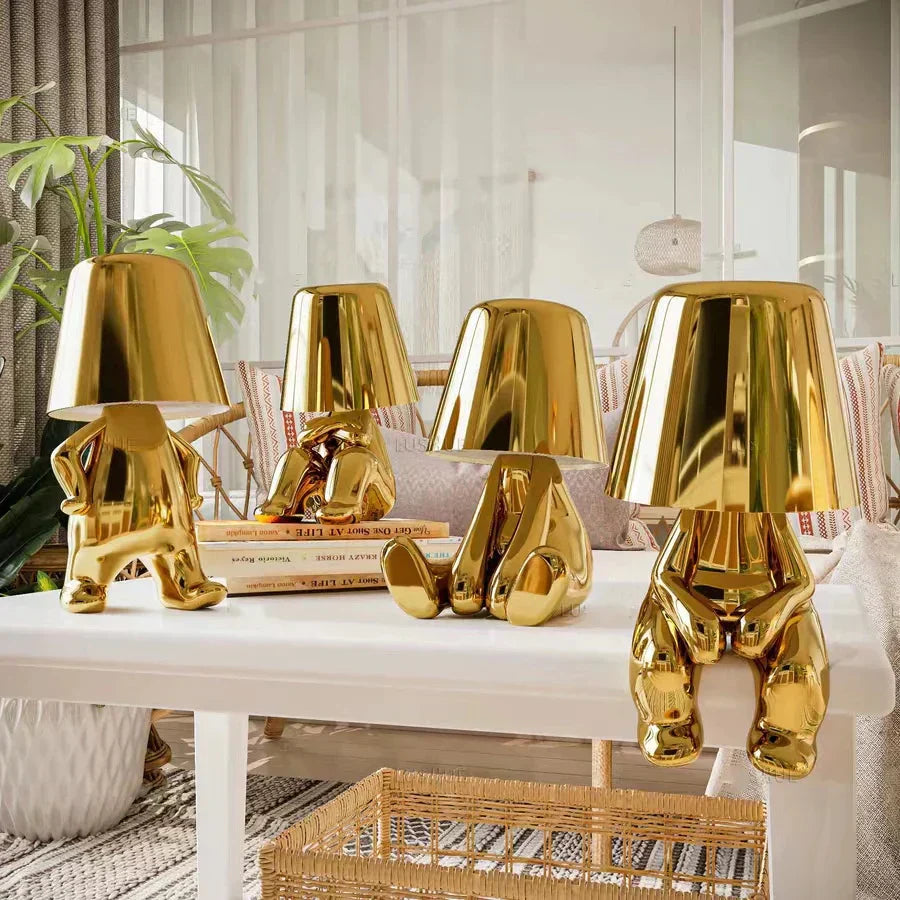 Vivolux | Goldene Man LED Denker Tischlampe – Verspielt Nachttischlampe für Schlafzimmer & Dekor