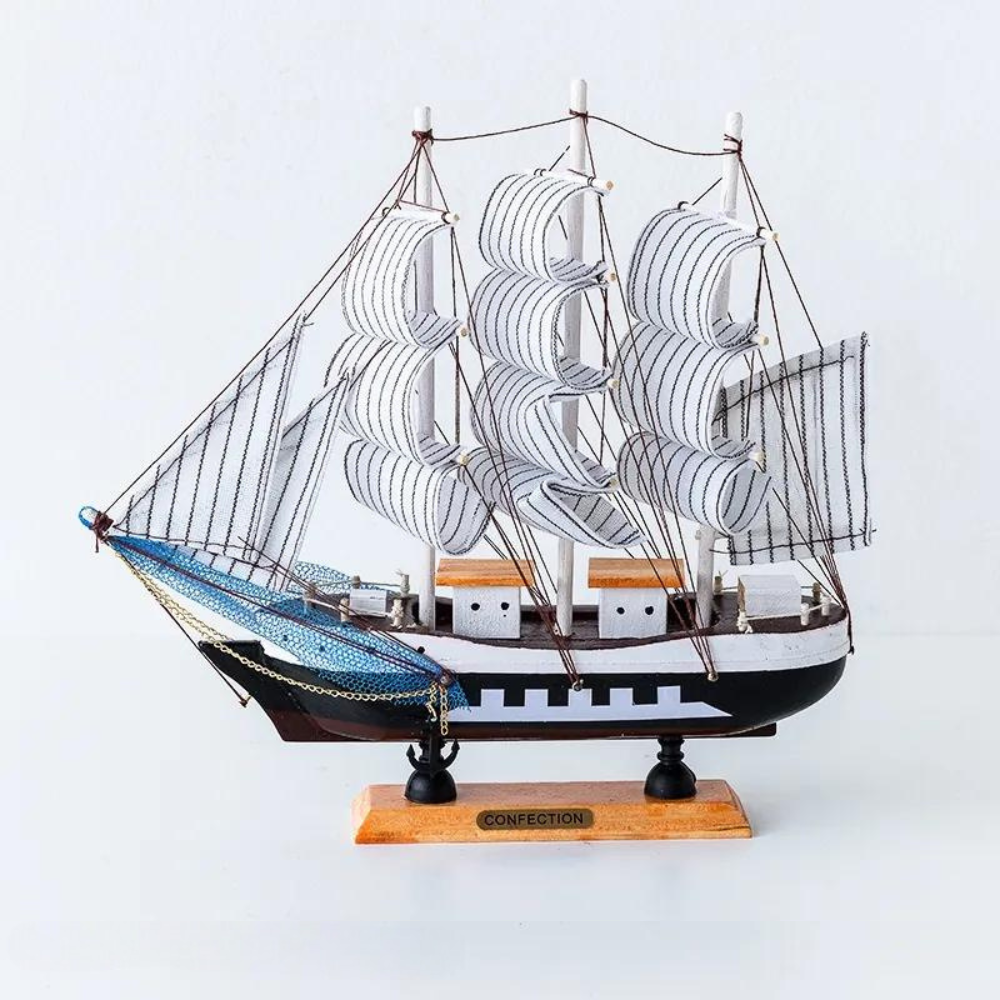 Vivolux | Royaleva Nordic Holz Segelboot Skulptur - LED beleuchtetes Dekorstück, batteriebetrieben