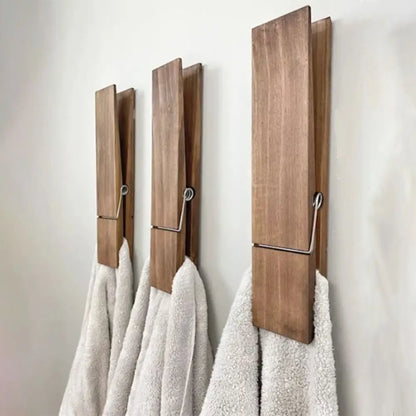 Vivolux | Wandmontierte Handtuchklemme – Ohne Bohren – Modernes Holzdesign – Starke Klebefläche