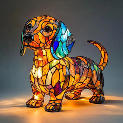 Vivolux | Buntglas-Hund-Form Nachttischlampe mit Farbwechsel-LED – Dekorative Tischlampe für Schlafzimmer und Wohnzimmer