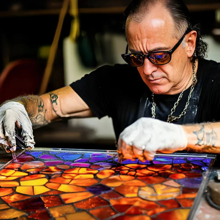 Vivolux | Buntglas-Katzenform-Tischlampe mit LED-Beleuchtung – 30-36 cm