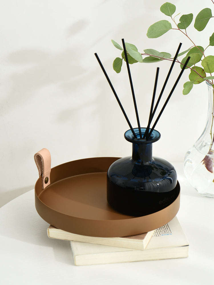 Vivolux | Nordic Style Ledergriff Schmiedeeisen runder Tablett Farbablageplatte Wasserglasplatte Wohnkultur