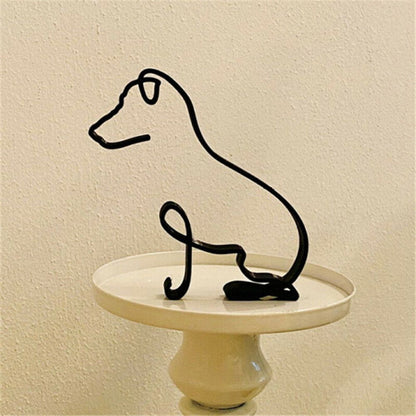 Vivolux | Tier Kunst Eisen Skulptur Retro Metall schwarze Linien Katze Hund Schreibtisch Ornament