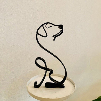 Vivolux | Tier Kunst Eisen Skulptur Retro Metall schwarze Linien Katze Hund Schreibtisch Ornament