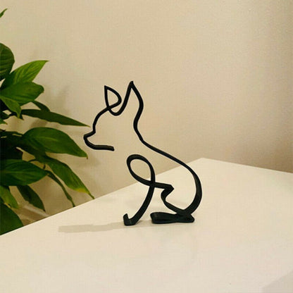 Vivolux | Tier Kunst Eisen Skulptur Retro Metall schwarze Linien Katze Hund Schreibtisch Ornament