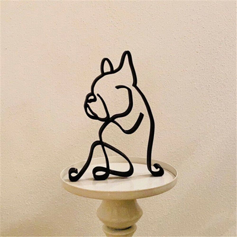 Vivolux | Tier Kunst Eisen Skulptur Retro Metall schwarze Linien Katze Hund Schreibtisch Ornament