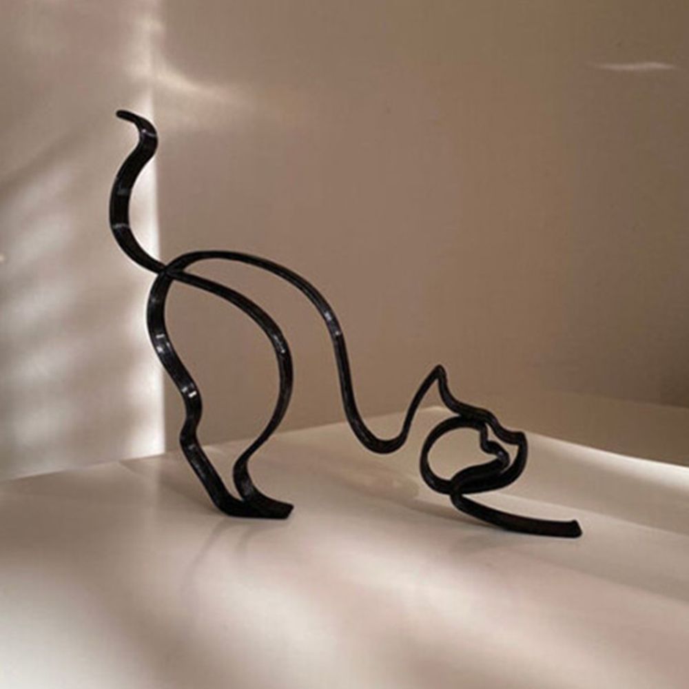 Vivolux | Tier Kunst Eisen Skulptur Retro Metall schwarze Linien Katze Hund Schreibtisch Ornament