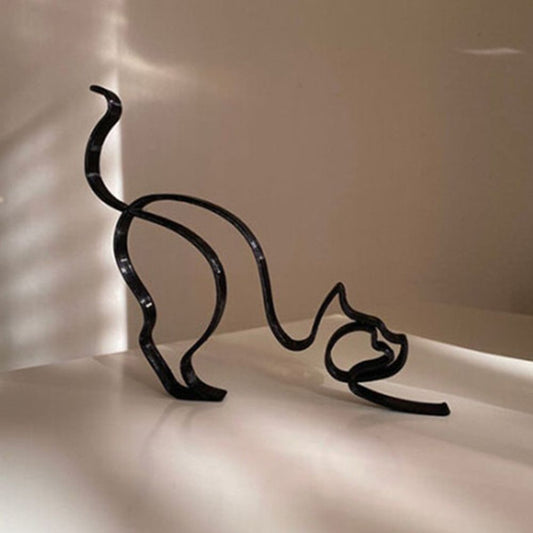 Vivolux | Tier Kunst Eisen Skulptur Retro Metall schwarze Linien Katze Hund Schreibtisch Ornament