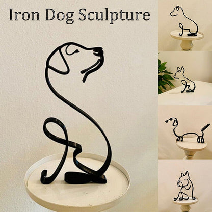 Vivolux | Tier Kunst Eisen Skulptur Retro Metall schwarze Linien Katze Hund Schreibtisch Ornament