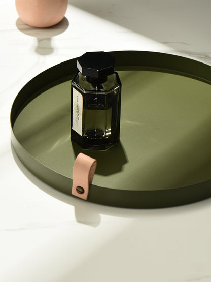Vivolux | Nordic Style Ledergriff Schmiedeeisen runder Tablett Farbablageplatte Wasserglasplatte Wohnkultur