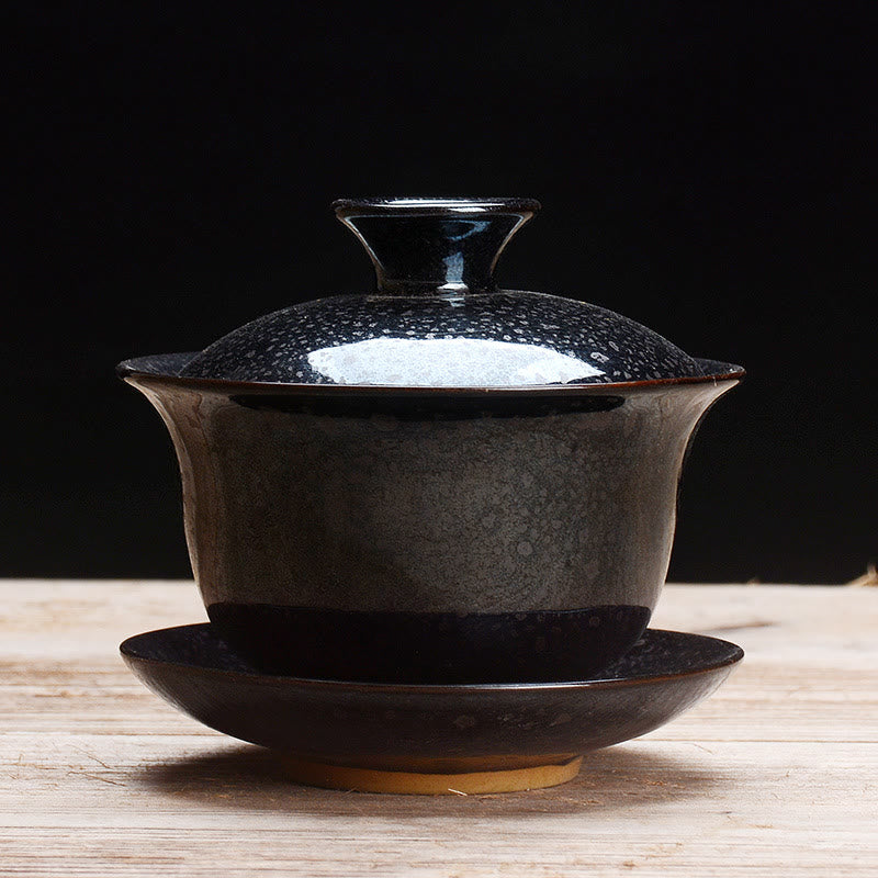 Vivolux | Vintage Kiln Keramik Gaiwan Sancai Teetasse Teetasse und Untertasse mit Deckel