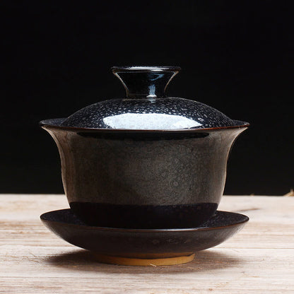 Vivolux | Vintage Kiln Keramik Gaiwan Sancai Teetasse Teetasse und Untertasse mit Deckel