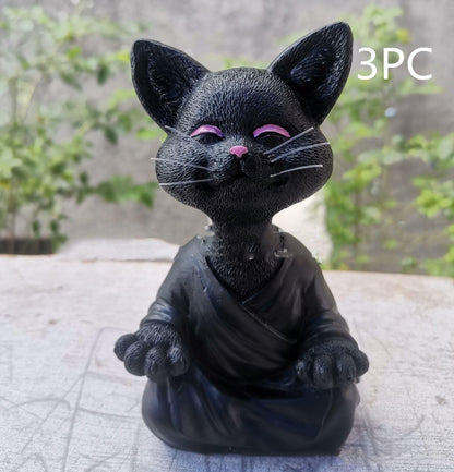 Vivolux | Verspielt Schwarze Buddha Katze Figur Meditation Yoga Sammlerstück Glückliche Katzen Dekor Zuhause Garten Dekoration Gartenornament