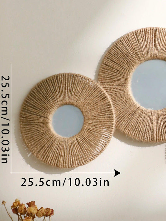 Vivolux | Runde dekorative Wandspiegel im Boho-Stil mit gewebtem Hanfseil