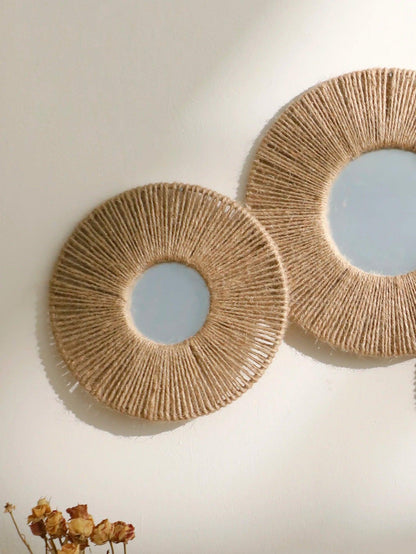 Vivolux | Runde dekorative Wandspiegel im Boho-Stil mit gewebtem Hanfseil