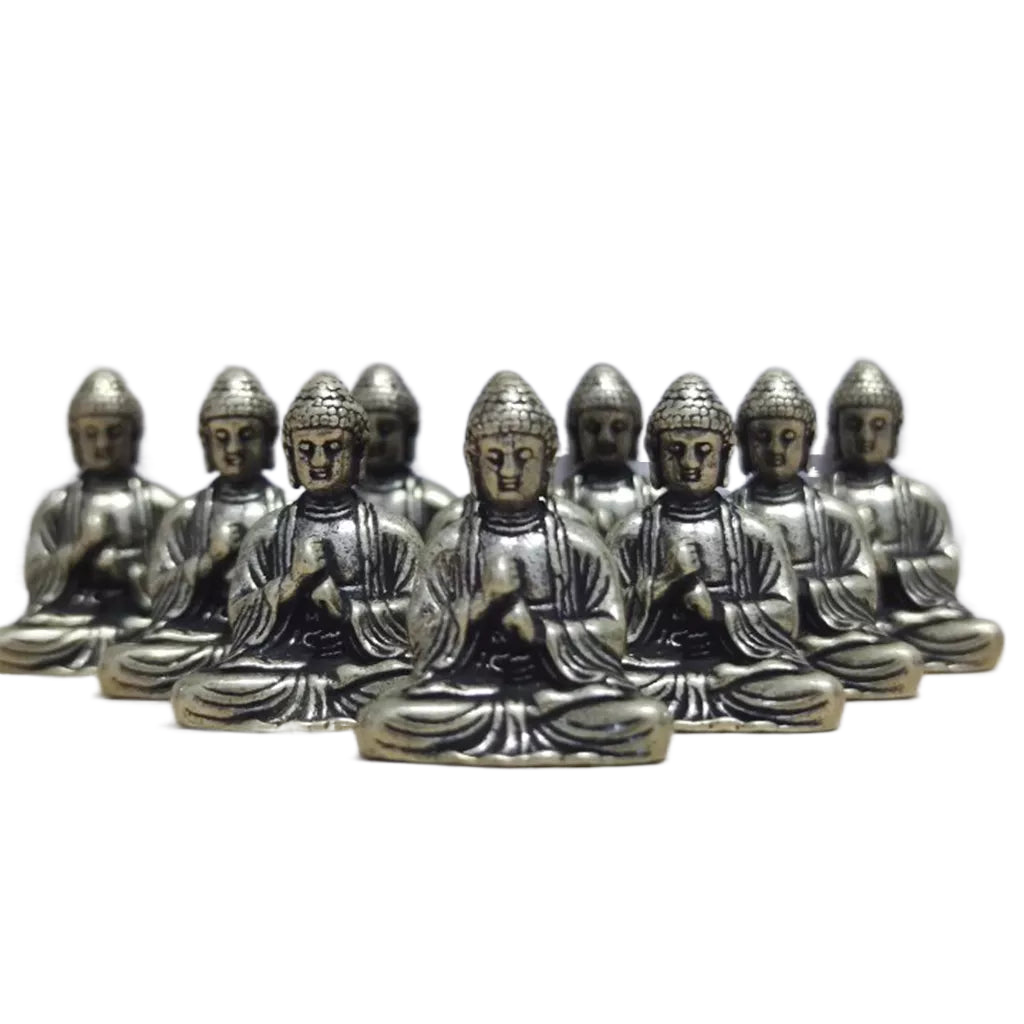 Vivolux | 10 Stück Mini Messing Sitzender Buddha Statue Figur für Reise Buddhismus Anbetung Zuhause Büro Schreibtischdekoration