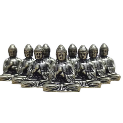 Vivolux | 10 Stück Mini Messing Sitzender Buddha Statue Figur für Reise Buddhismus Anbetung Zuhause Büro Schreibtischdekoration