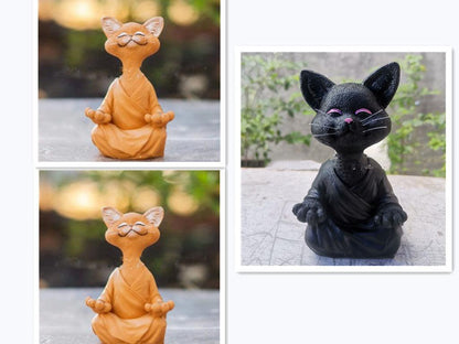 Vivolux | Verspielt Schwarze Buddha Katze Figur Meditation Yoga Sammlerstück Glückliche Katzen Dekor Zuhause Garten Dekoration Gartenornament